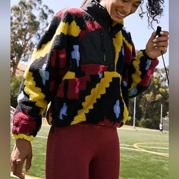 NEW XL FREE PEOPLE HIT THE SLOPES PRINTED FLEECE PULLOVER SWEATER JACKET NWT - Picture 1 of 1